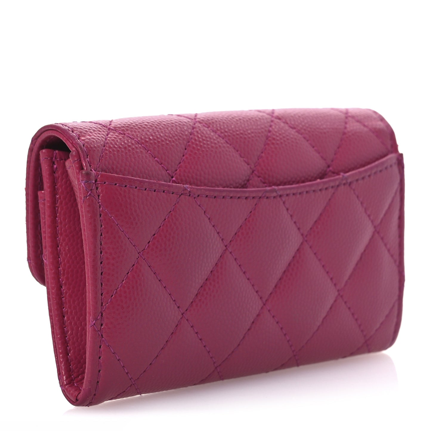 Caviar Quilted Flap Card Holder Wallet Dark Pink