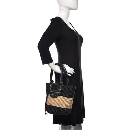 Balenciaga Raffia Bi-Color Panier Basket Tote Natural Black 2 of 10