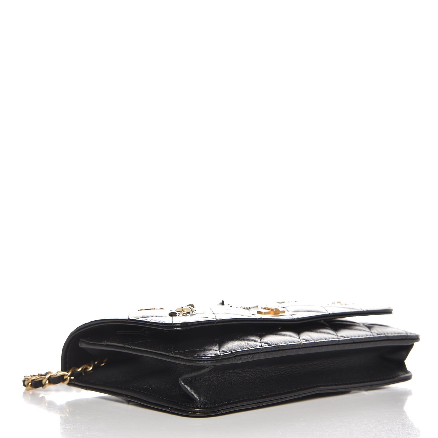 Chanel Aged Calfskin Quilted Lucky Charms 2.55 Reissue Wallet On Chain WOC Black 4 of 9