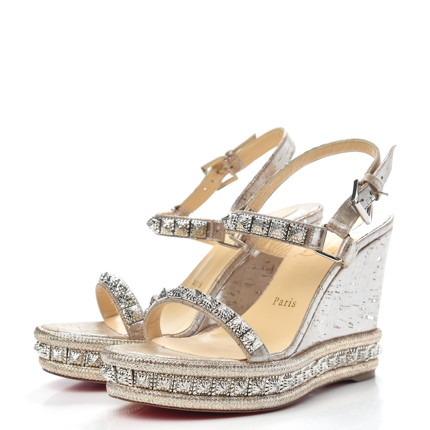 Christian Louboutin Cork Studded Pyradiams 110 Platform Sandals 38 Silver 3 of 8