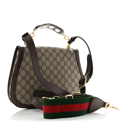 Gucci GG Supreme Monogram Textured Dollar Calfskin Web Medium Blondie Top Handle Shoulder Flap Bag Beige Ebony New Acero 3 of 13