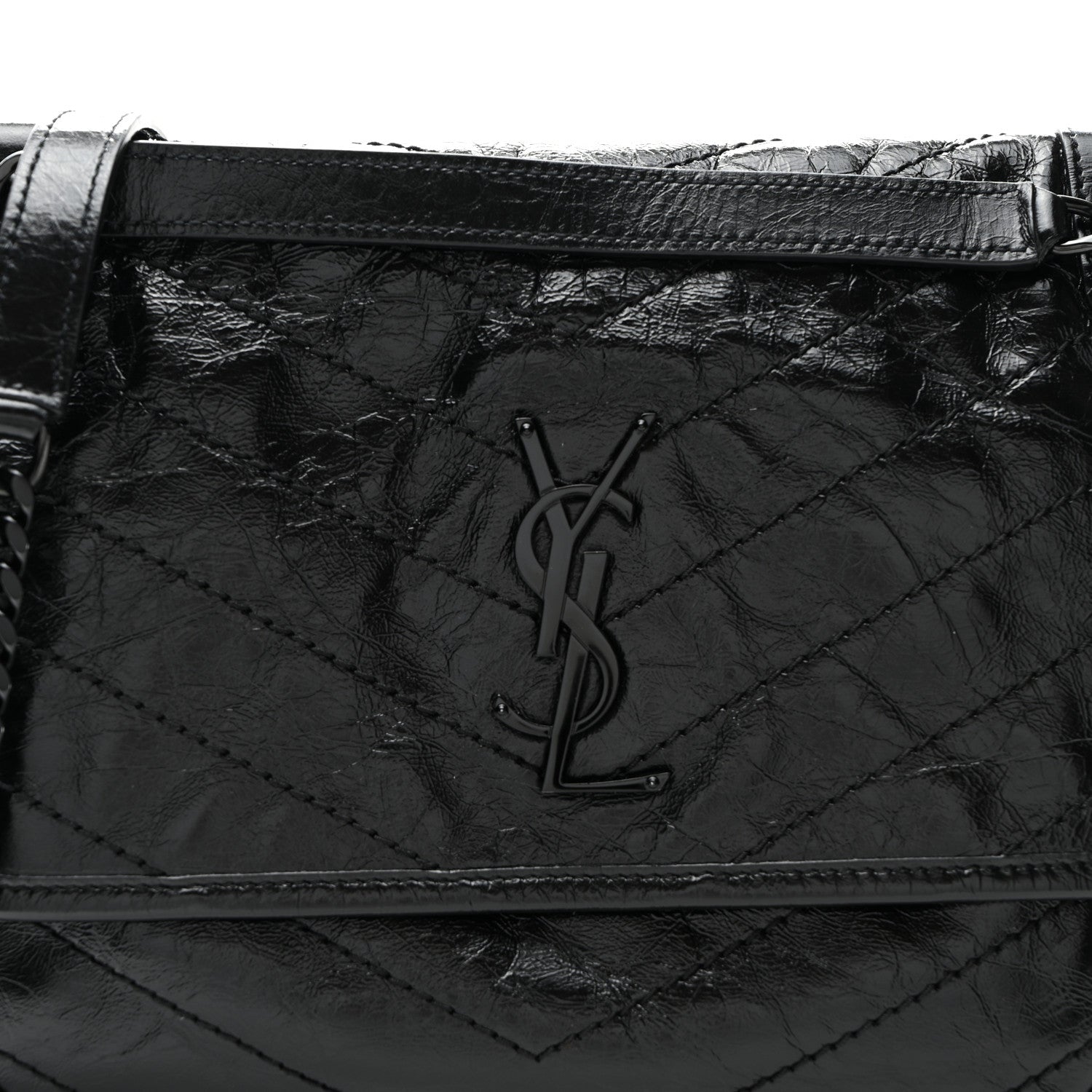 Saint Laurent Crinkled Calfskin Matelasse Monogram Medium Niki Chain Satchel Black 7 of 9
