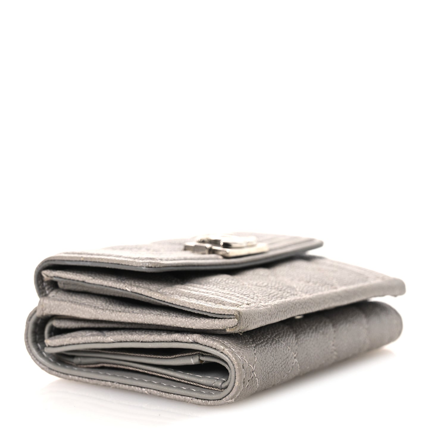 Caviar Quilted Small Boy Flap Wallet Grey