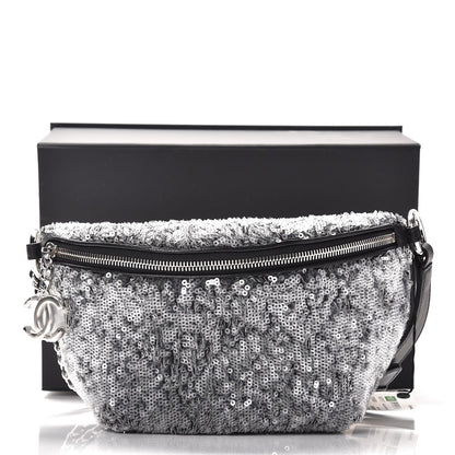 Chanel Sequin Waist Bag Fanny Pack Silver Black 8 of 8