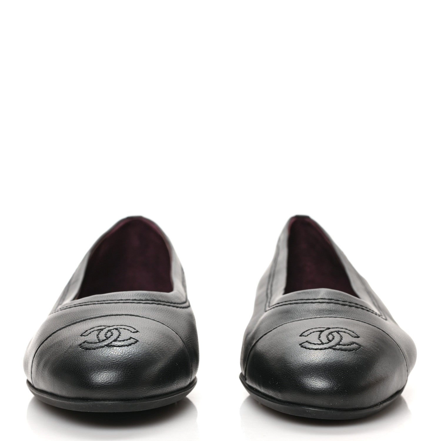 Chanel Lambskin Cap Toe CC Uniform Ballerina Flats 39 Black 3 of 8