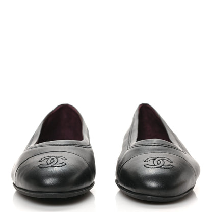 Chanel Lambskin Cap Toe CC Uniform Ballerina Flats 39 Black 3 of 8