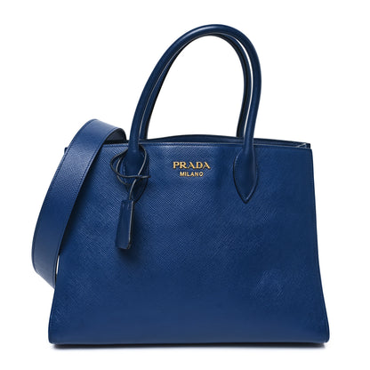 Prada Saffiano Cuir Calfskin Large Double Handle Bag Bluette White 1 of 10