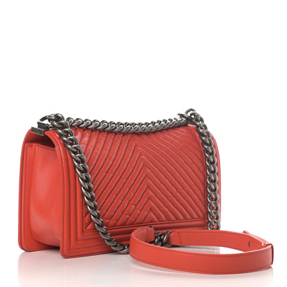 Chanel Wrinkled Lambskin Chevron Quilted Medium Boy Flap Orange 3 of 14