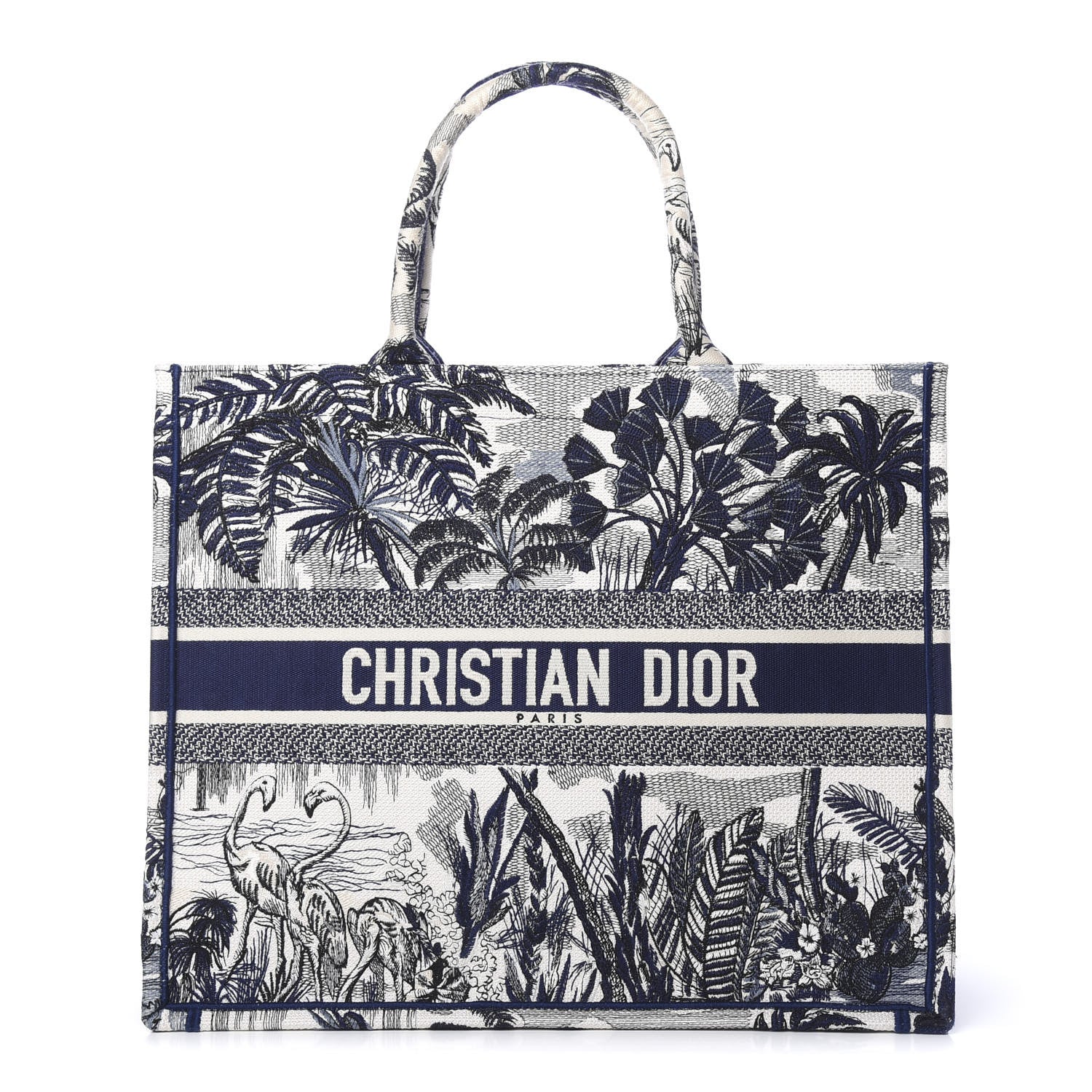 Christian Dior Canvas Embroidered Large Palm Tree Toile De Jouy Book Tote Blue 1 of 11