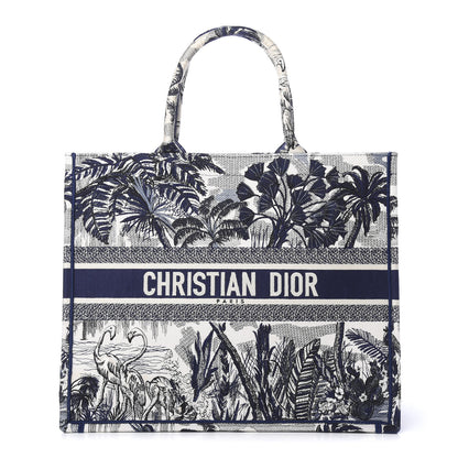 Christian Dior Canvas Embroidered Large Palm Tree Toile De Jouy Book Tote Blue 1 of 11
