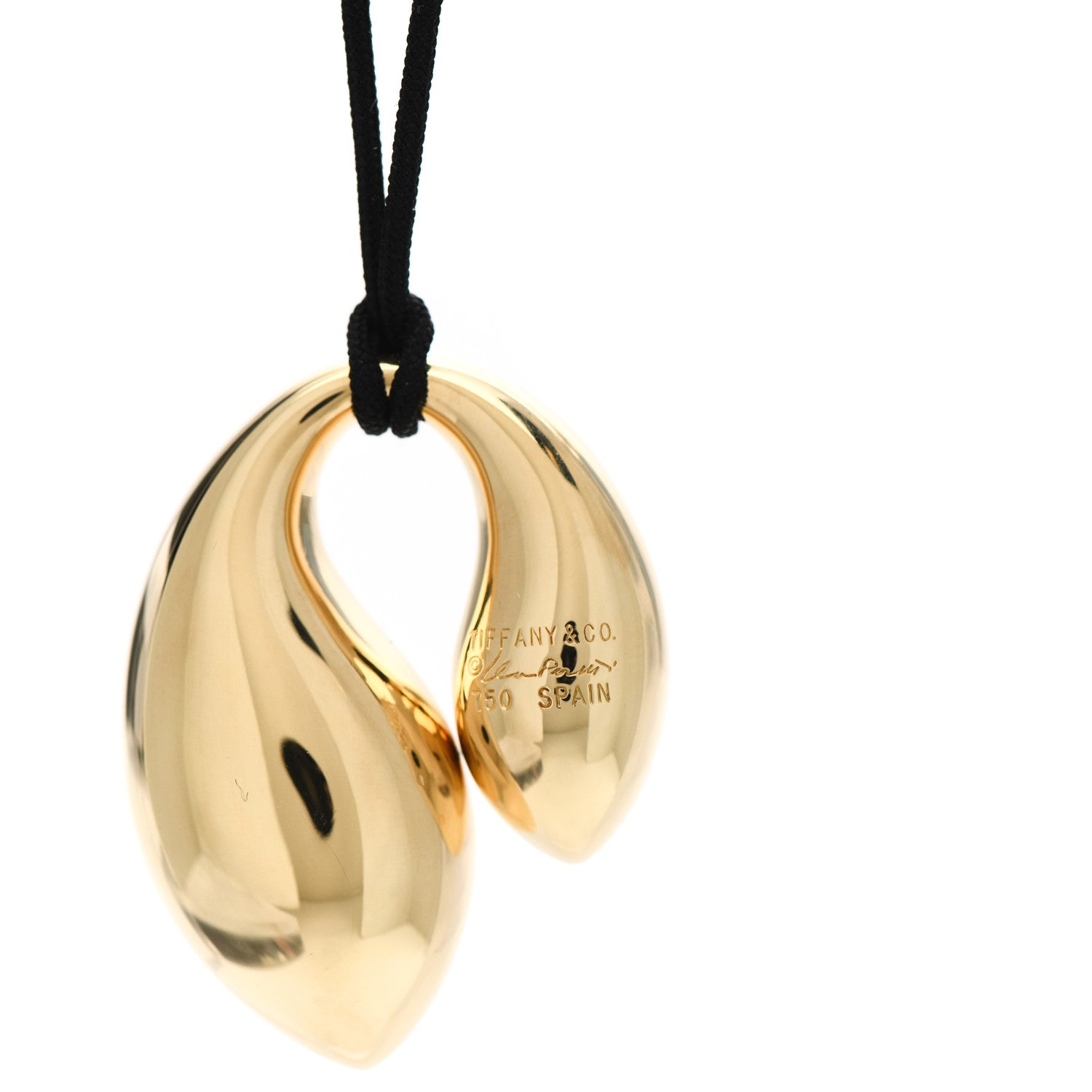 Tiffany 18K Yellow Gold Elsa Peretti Double Teardrop Pendant Cord Necklace Black 4 of 4