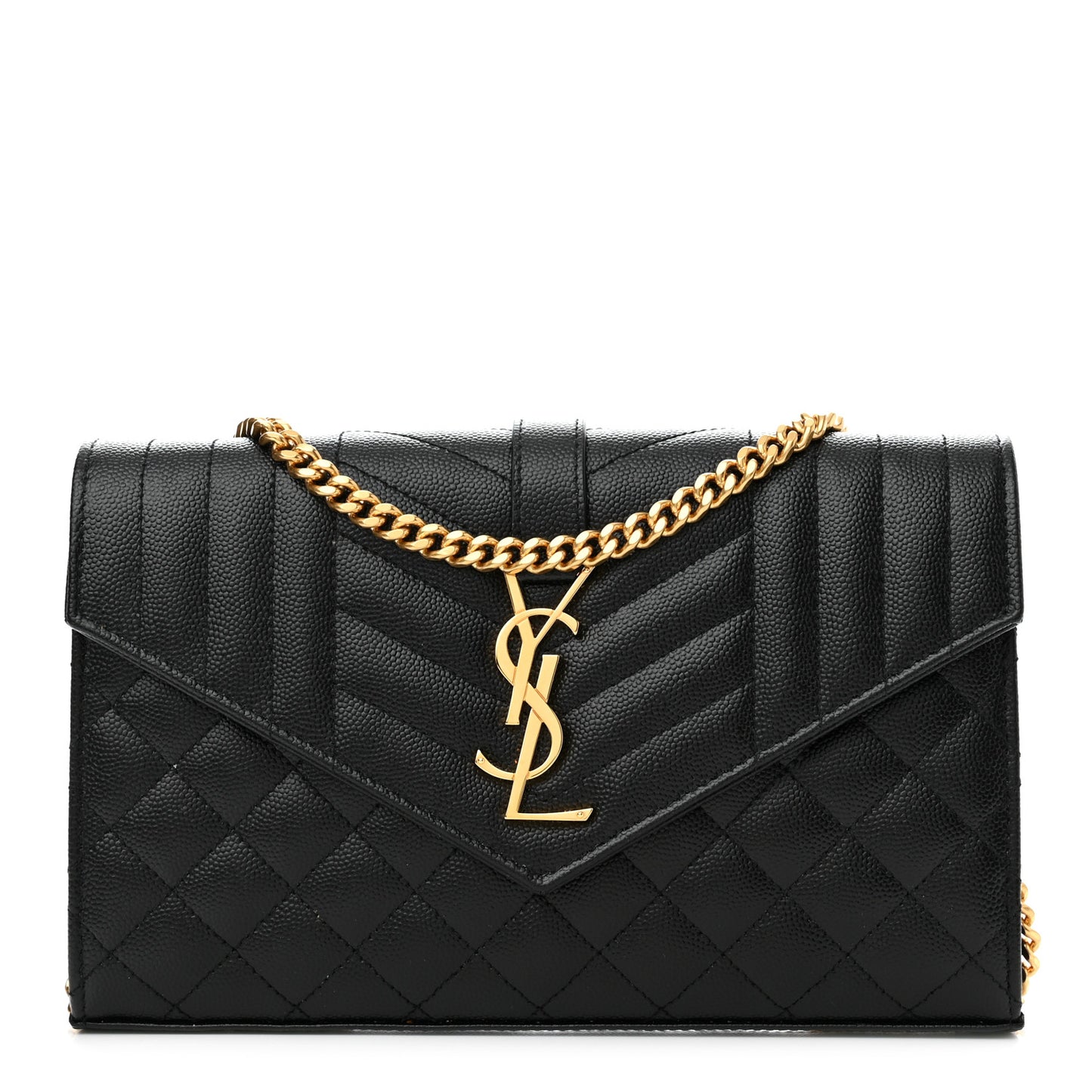 Grain De Poudre Mixed Matelasse Triquilt Monogram Chain Wallet Black