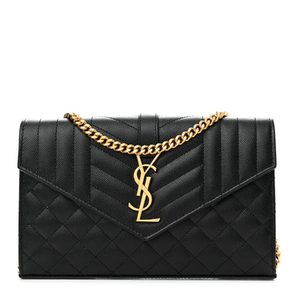 Saint Laurent Grain De Poudre Mixed Matelasse Triquilt Monogram Chain Wallet Black 1 of 9