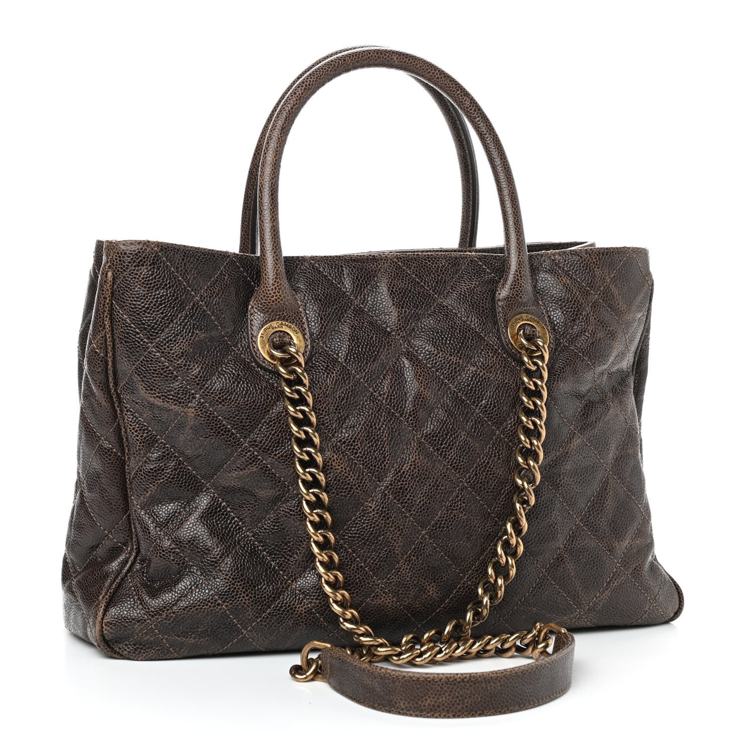 Chanel Glazed Caviar Quilted Small Shiva Tote Dark Brown 2 of 8