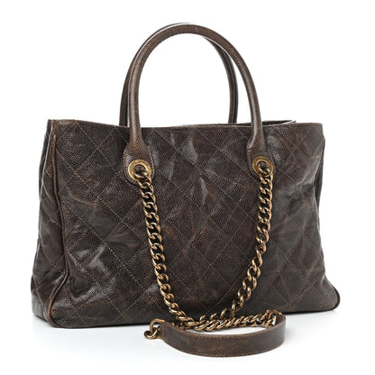 Chanel Glazed Caviar Quilted Small Shiva Tote Dark Brown 2 of 8