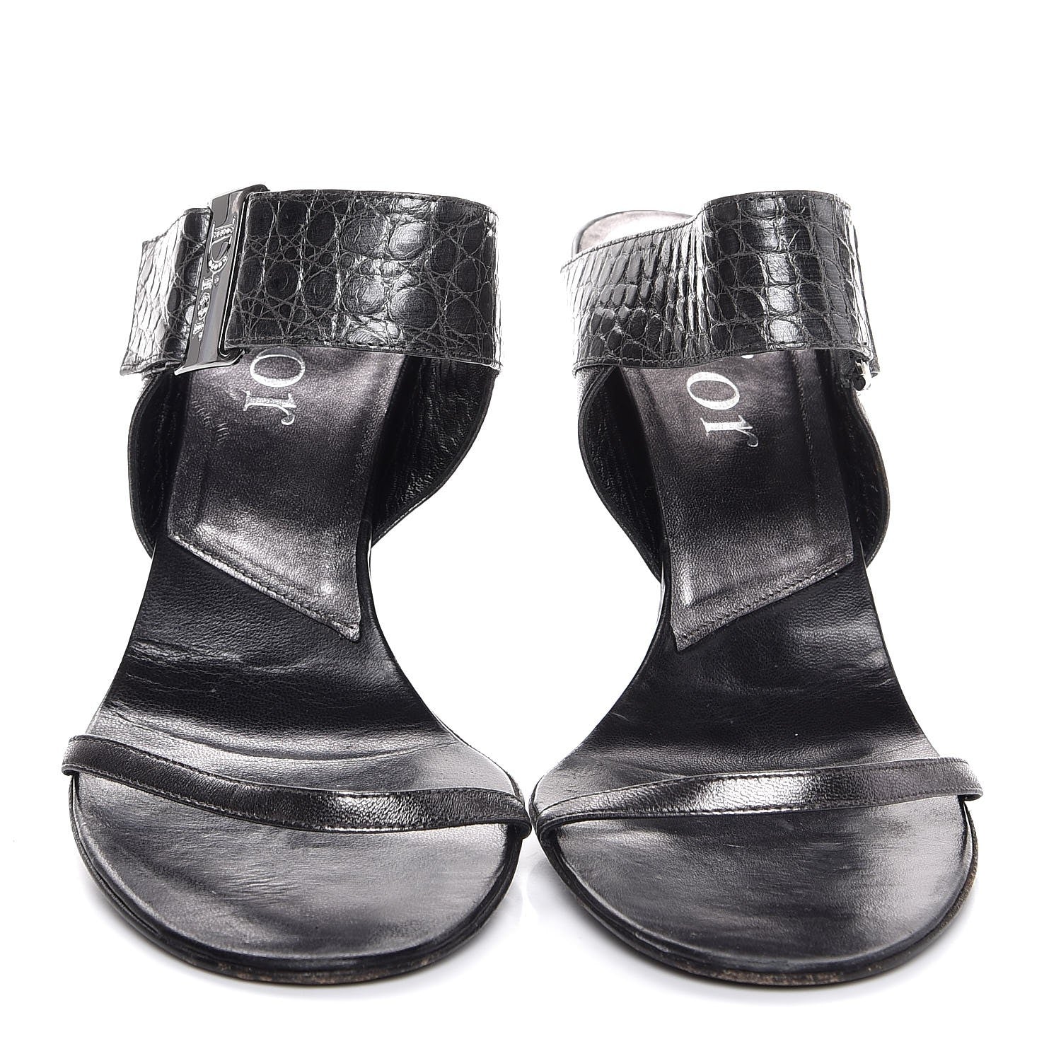 Christian Dior Metallic Lambskin Alligator Mule Sandals 40 Dark Silver 2 of 11