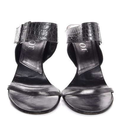 Christian Dior Metallic Lambskin Alligator Mule Sandals 40 Dark Silver 2 of 11
