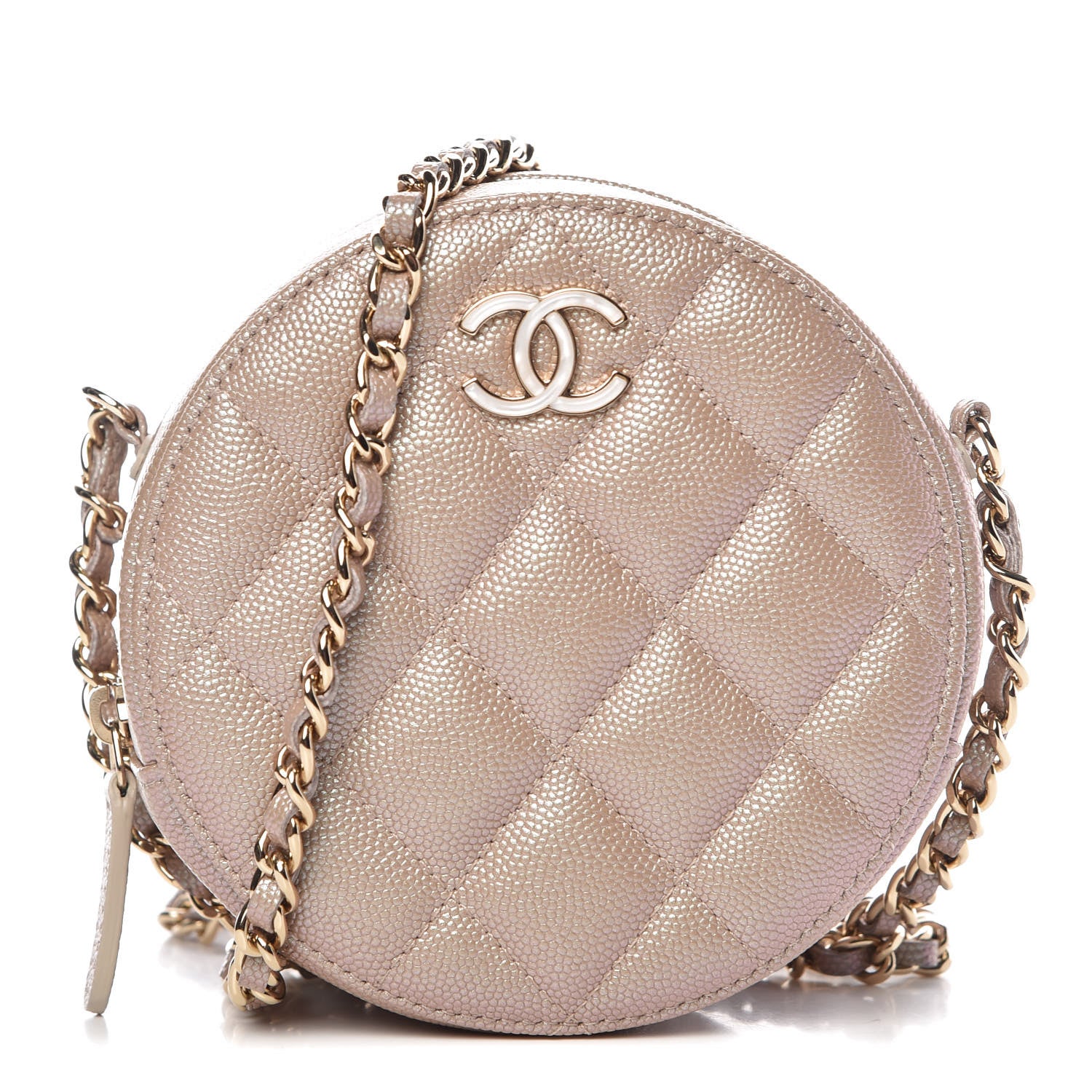 Chanel Iridescent Caviar Quilted Round Clutch With Chain Beige 1 of 8