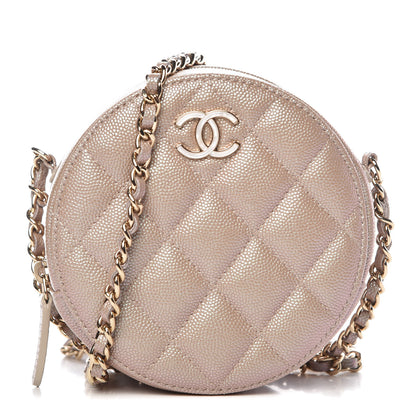 Chanel Iridescent Caviar Quilted Round Clutch With Chain Beige 1 of 8