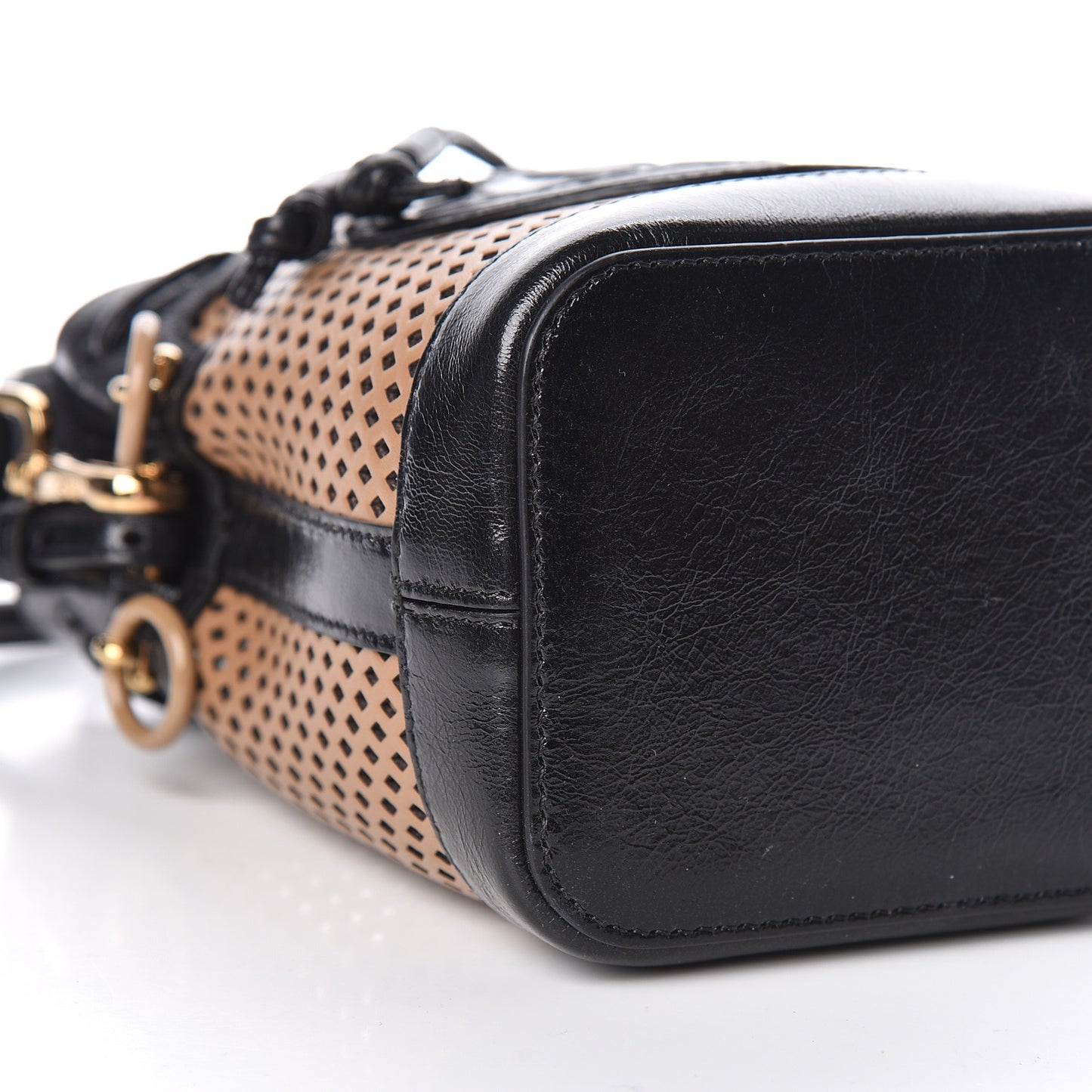 Vitello Liberty Glossy Lambskin F is Fendi Perforated Mini Mon Tresor Bucket Bag Sand Mimosa Black
