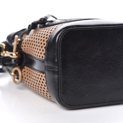 Fendi Vitello Liberty Glossy Lambskin F is Fendi Perforated Mini Mon Tresor Bucket Bag Sand Mimosa Black 5 of 9