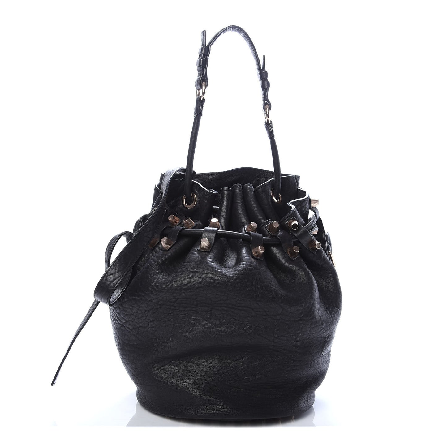 Pebbled Lambskin Diego Bucket Black Rose Gold Hardware