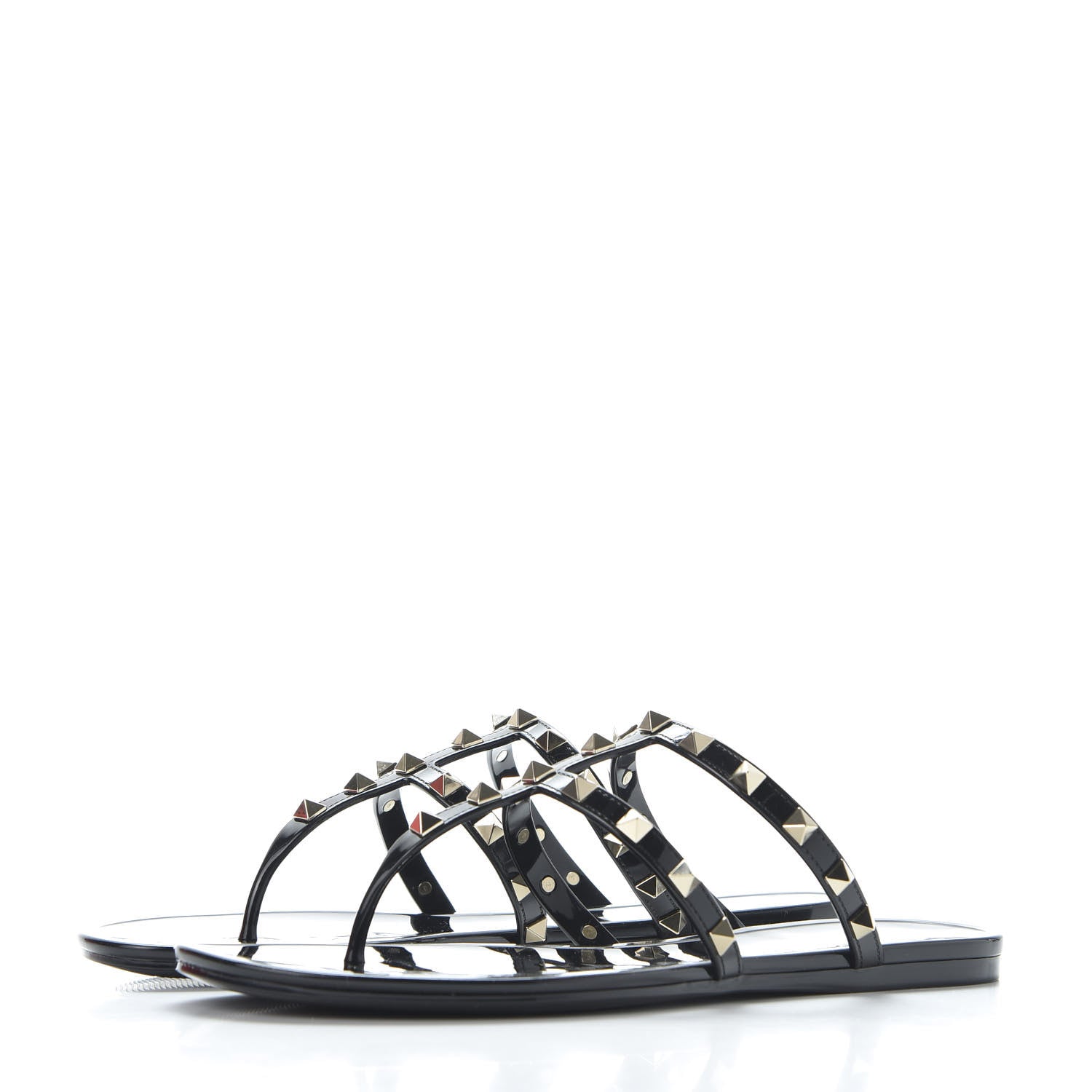 Valentino Garavani PVC Jelly Rockstud Caged Flat Thong Sandals 40 Black 2 of 9