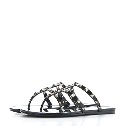 Valentino Garavani PVC Jelly Rockstud Caged Flat Thong Sandals 40 Black 2 of 9
