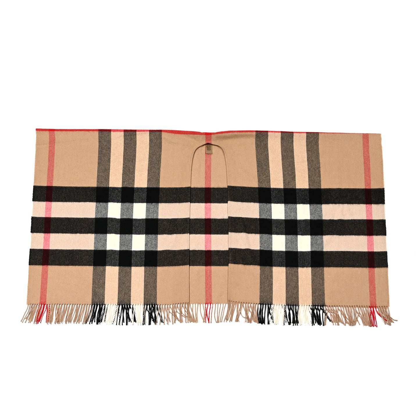 Fringe Giant Check Poncho Beige