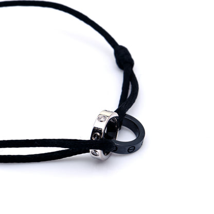 Cartier 18K White Gold Ceramic 4 Diamond LOVE Cord Bracelet Black 5 of 8