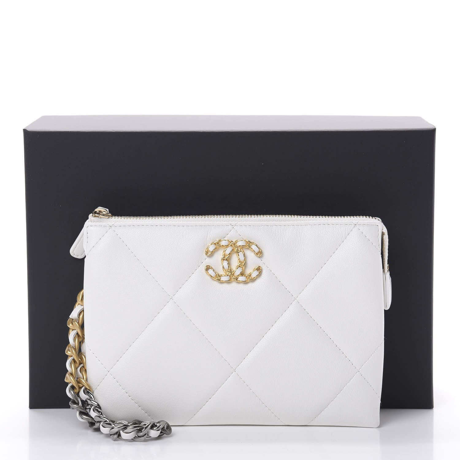 Chanel Shiny Goatskin Quilted 19 Small Pouch With Handle White 8 of 8