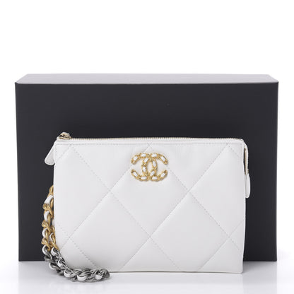 Chanel Shiny Goatskin Quilted 19 Small Pouch With Handle White 8 of 8