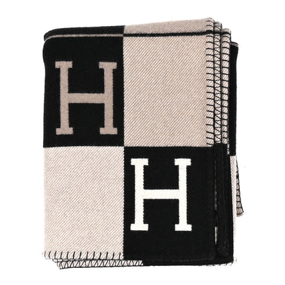 Hermes Wool Cashmere Avalon III Blanket Ecru Black 1 of 3