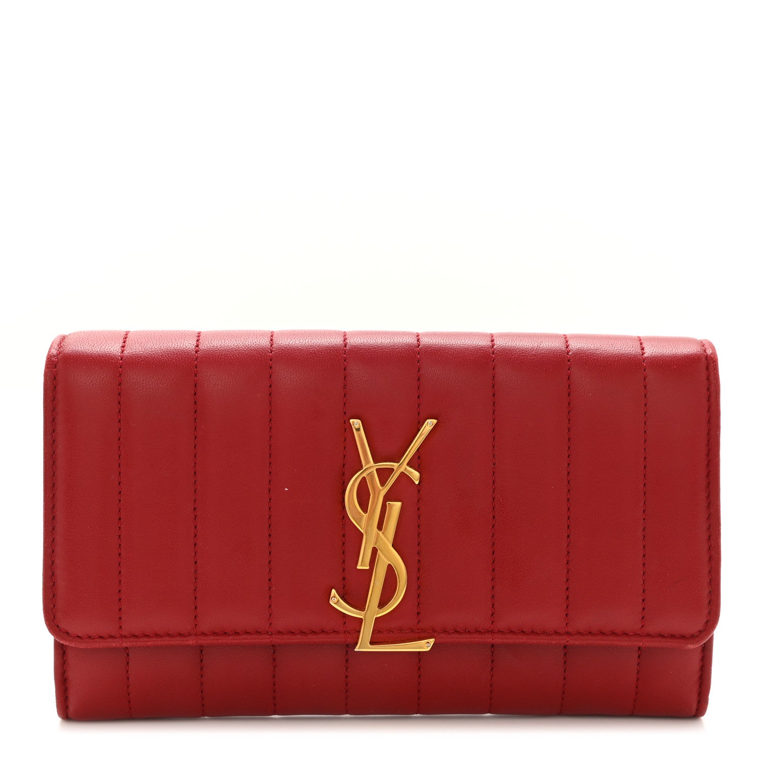 Saint Laurent Lambskin Matelasse Monogram Large Vicky Continental Wallet Rouge Eros 1 of 7