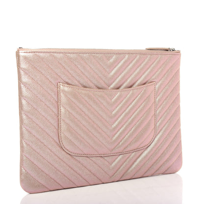 Chanel Iridescent Caviar Chevron Quilted Medium Cosmetic Case Light Gold 3 of 8