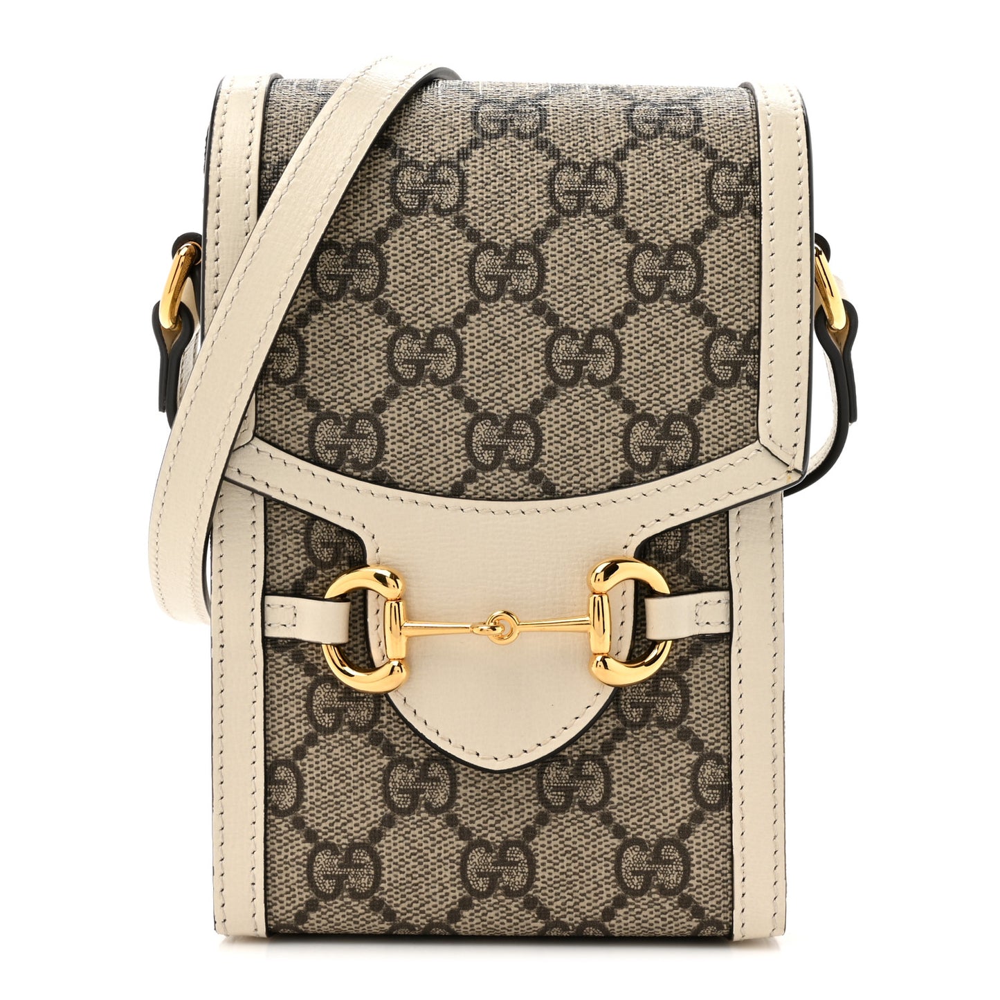 GG Supreme Monogram Azalea Calfskin Mini Horsebit 1955 Crossbody Bag Beige Ebony Mystic White