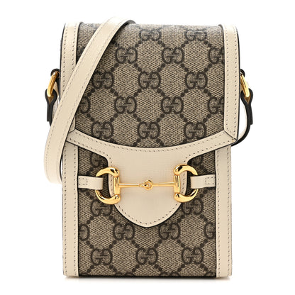 Gucci GG Supreme Monogram Azalea Calfskin Mini Horsebit 1955 Crossbody Bag Beige Ebony Mystic White 1 of 12