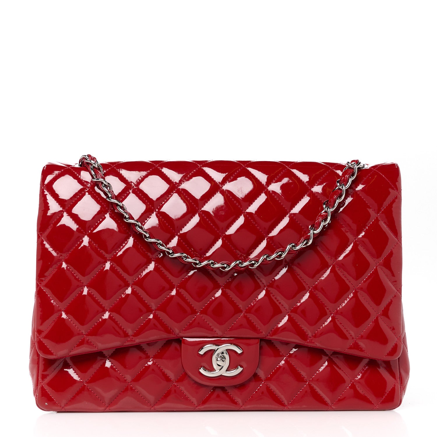 Chanel Patent Quilted Maxi Double Flap Red 1 of 12