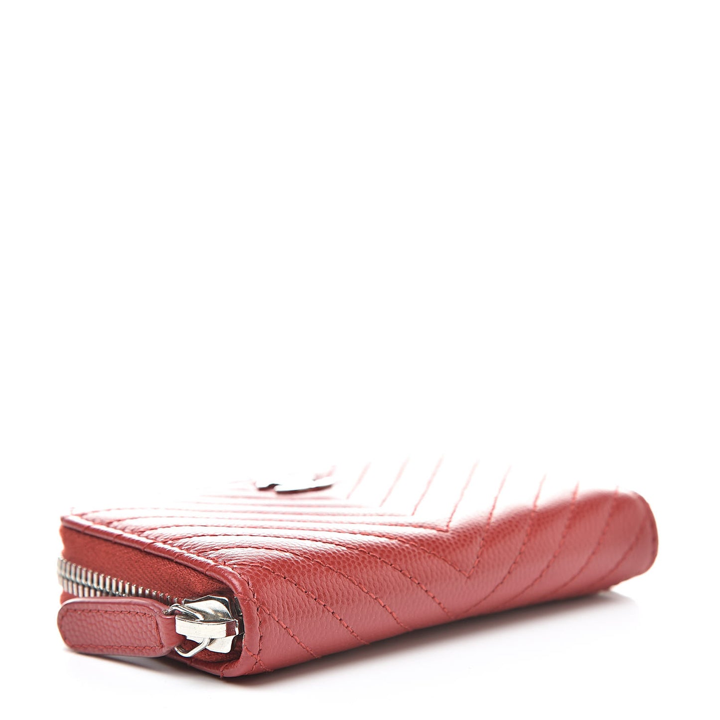 Caviar Chevron Quilted Zip Around Coin Purse Red