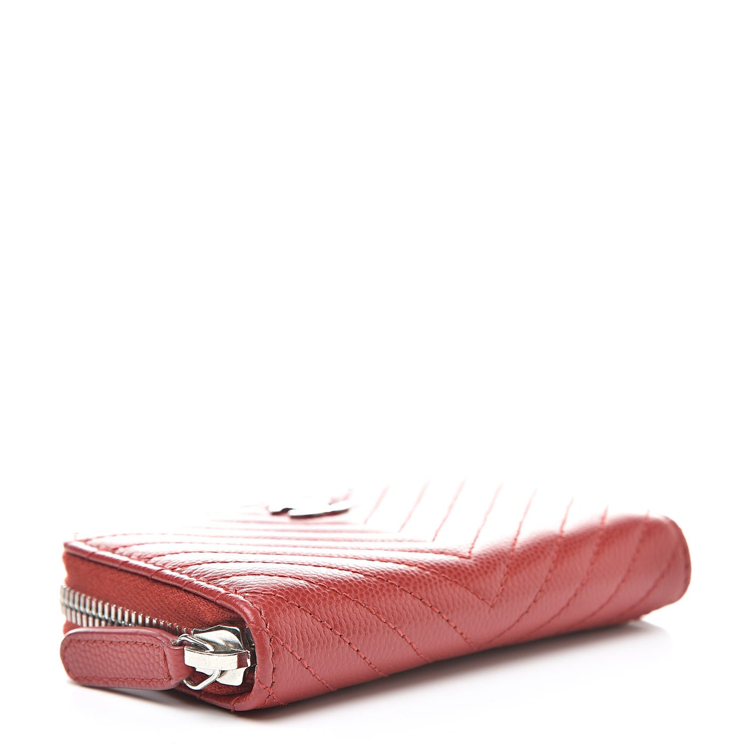 Chanel Caviar Chevron Quilted Zip Around Coin Purse Red 4 of 8