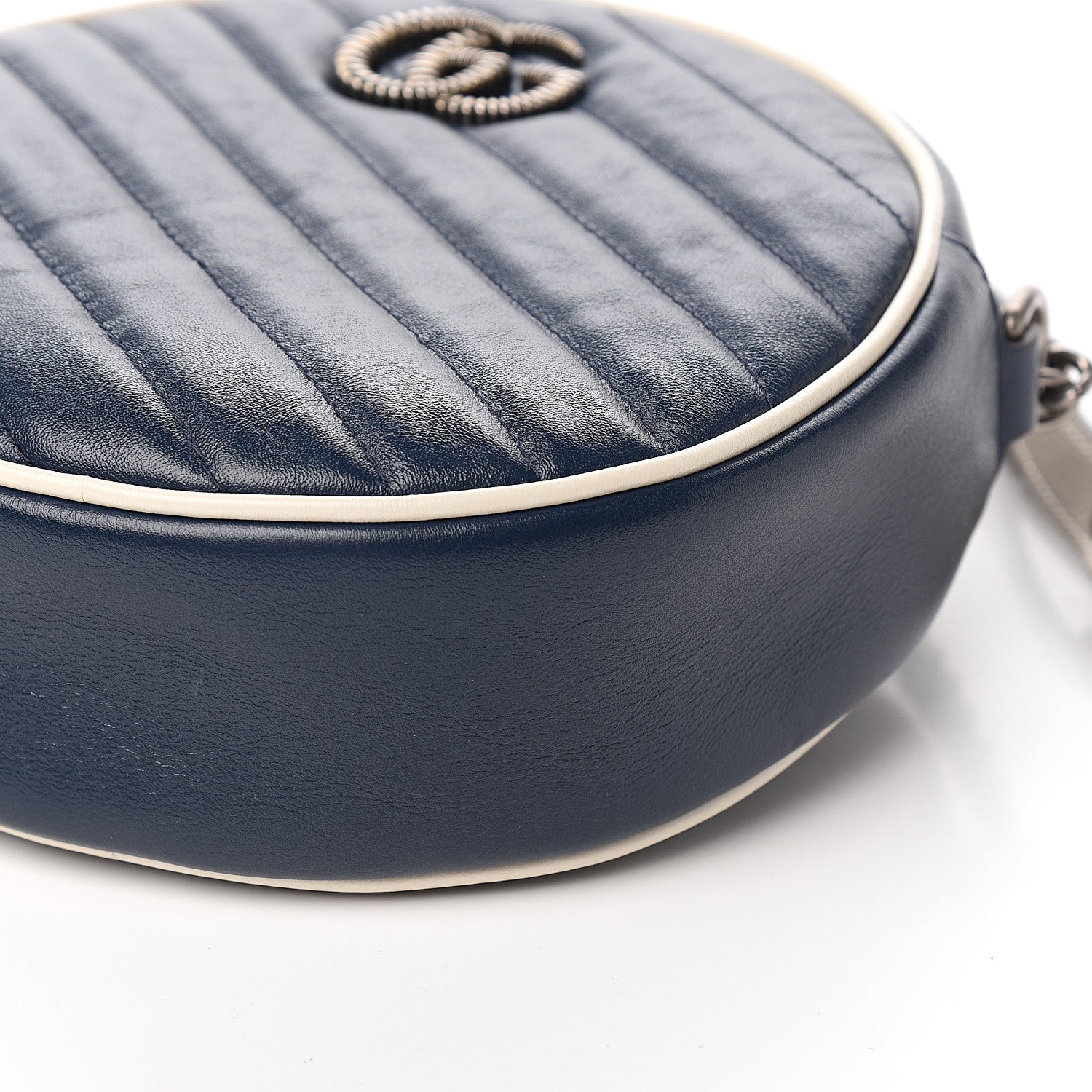 Gucci Azalea Calfskin Matelasse Diagonal Mini Torchon GG Marmont Round Shoulder Bag Blue Agata Mystic White 8 of 9