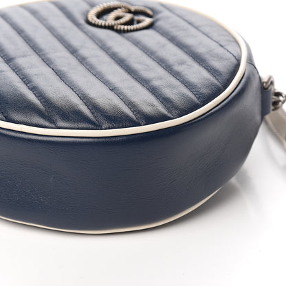 Gucci Azalea Calfskin Matelasse Diagonal Mini Torchon GG Marmont Round Shoulder Bag Blue Agata Mystic White 8 of 9