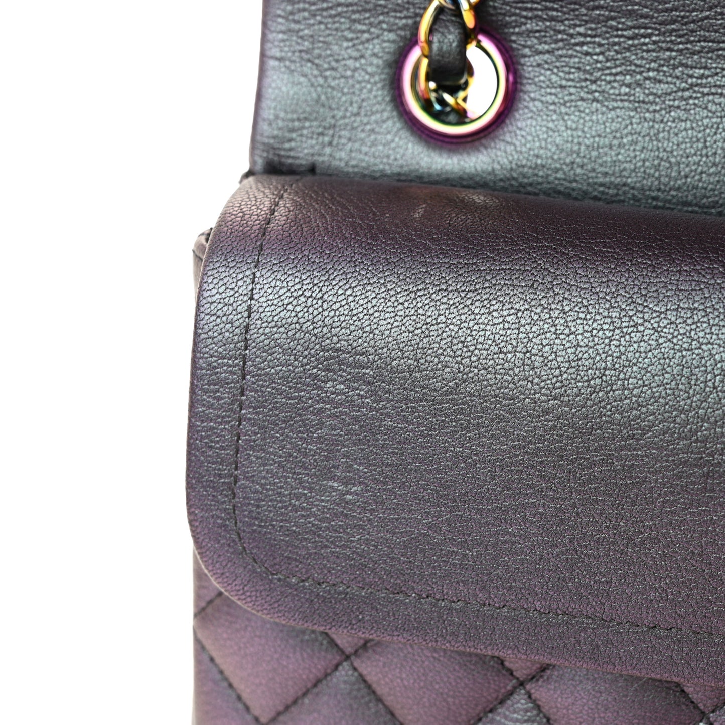 Iridescent Goatskin Quilted Medium Double Flap Purple