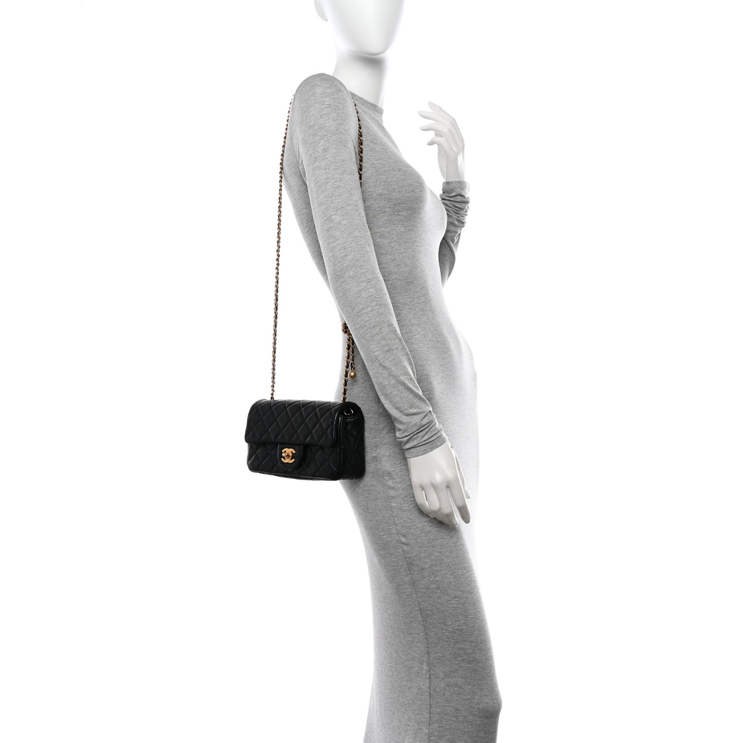 Lambskin Quilted Mini Rectangular Pearl Crush Flap Black