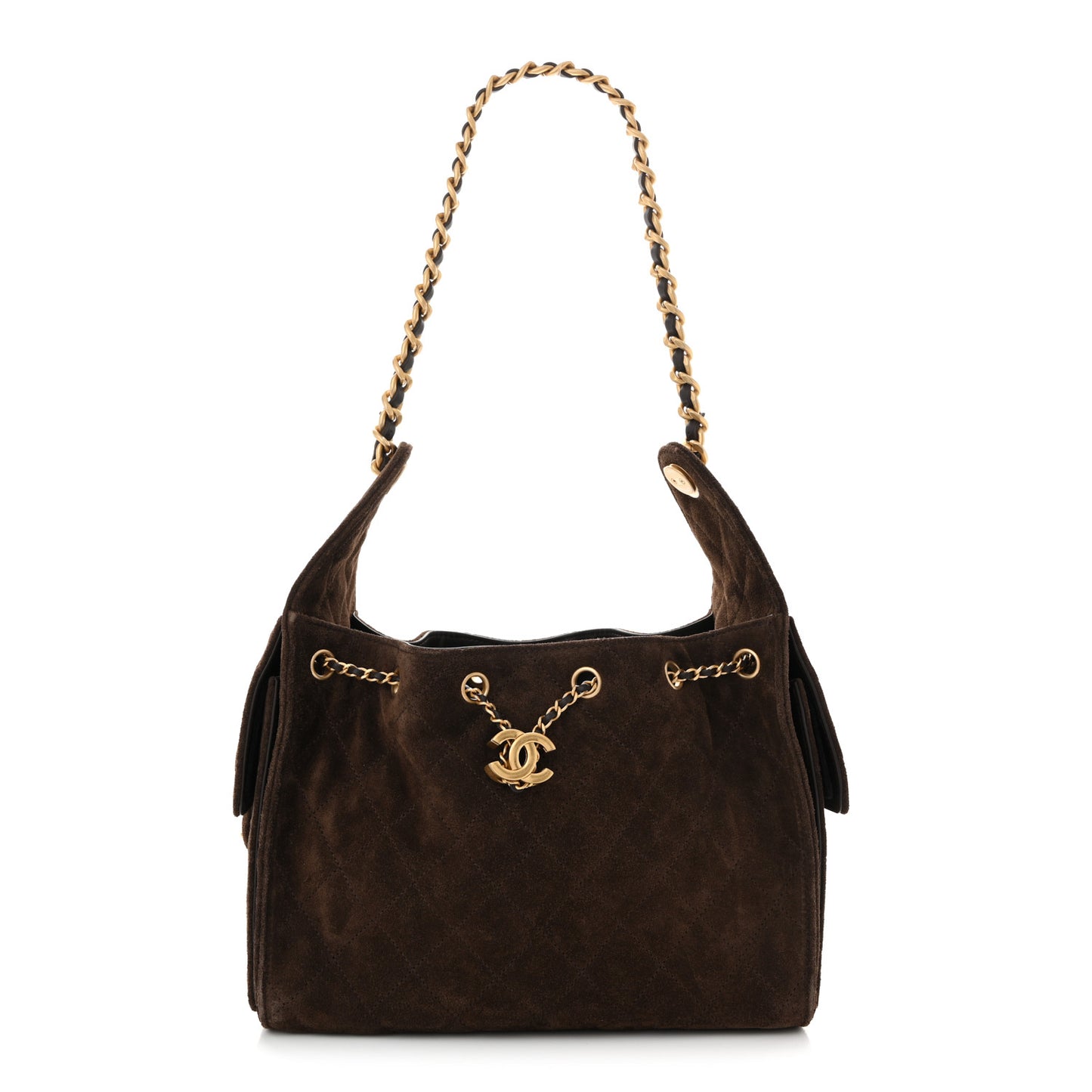 Suede Quilted Small Chanel 25 Handbag Dark Brown