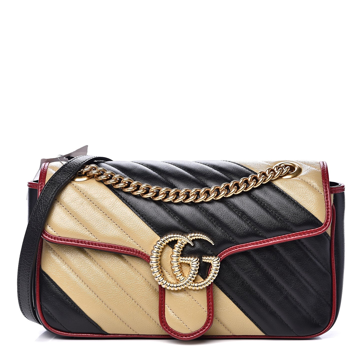 Azalea Calfskin Matelasse Diagonal Patchwork Small Torchon GG Marmont Shoulder Bag Black Beige Romantic Cerise