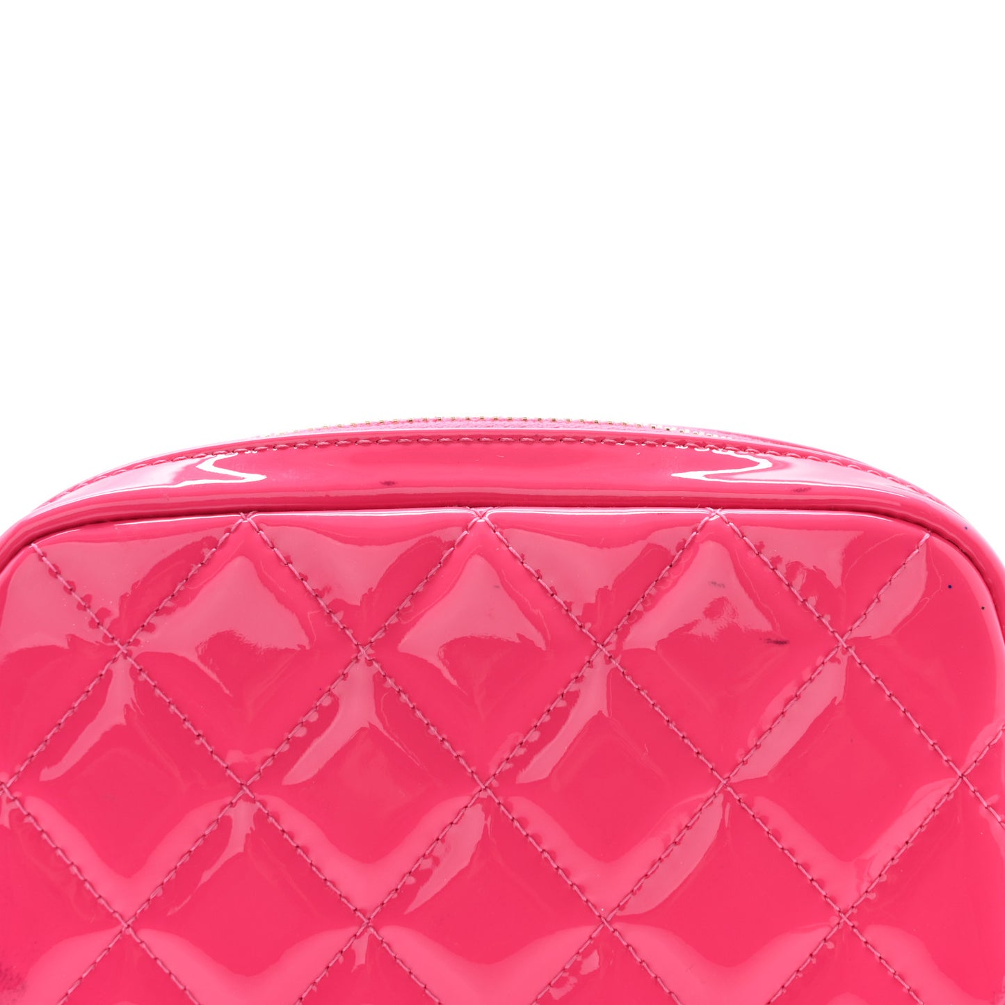 Patent Quilted Small Curvy Pouch Cosmetic Case Pink