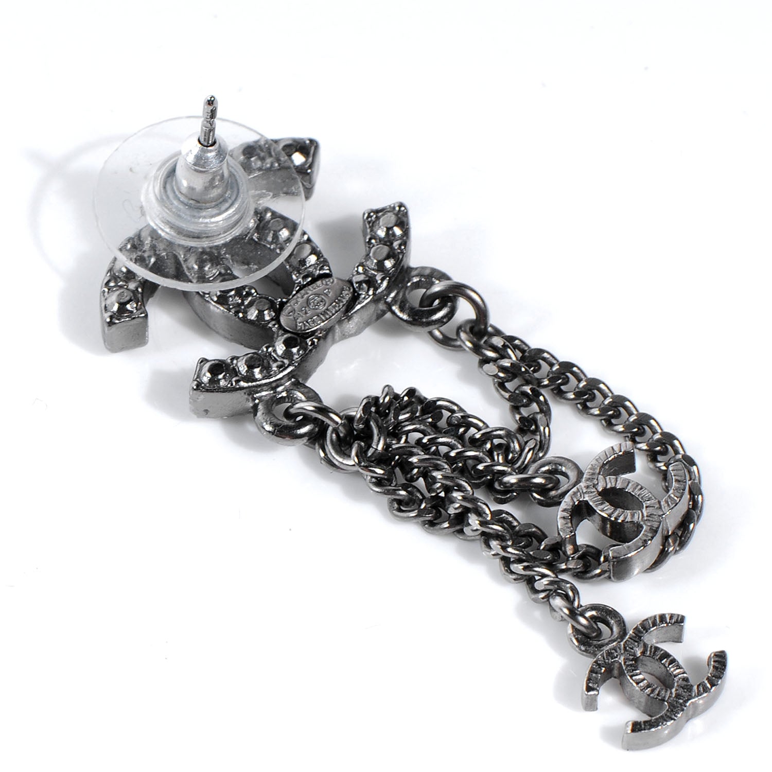 Chanel Pearl Beaded CC Chain Earrings Silver 3 of 4
