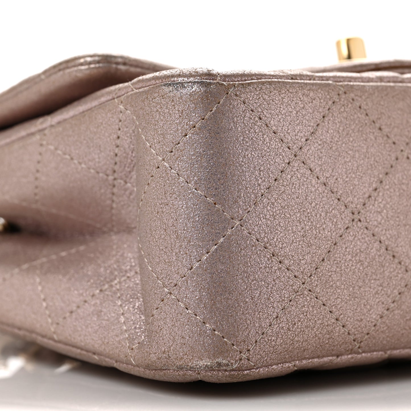 Metallic Goatskin Quilted Mini Square Flap Pink