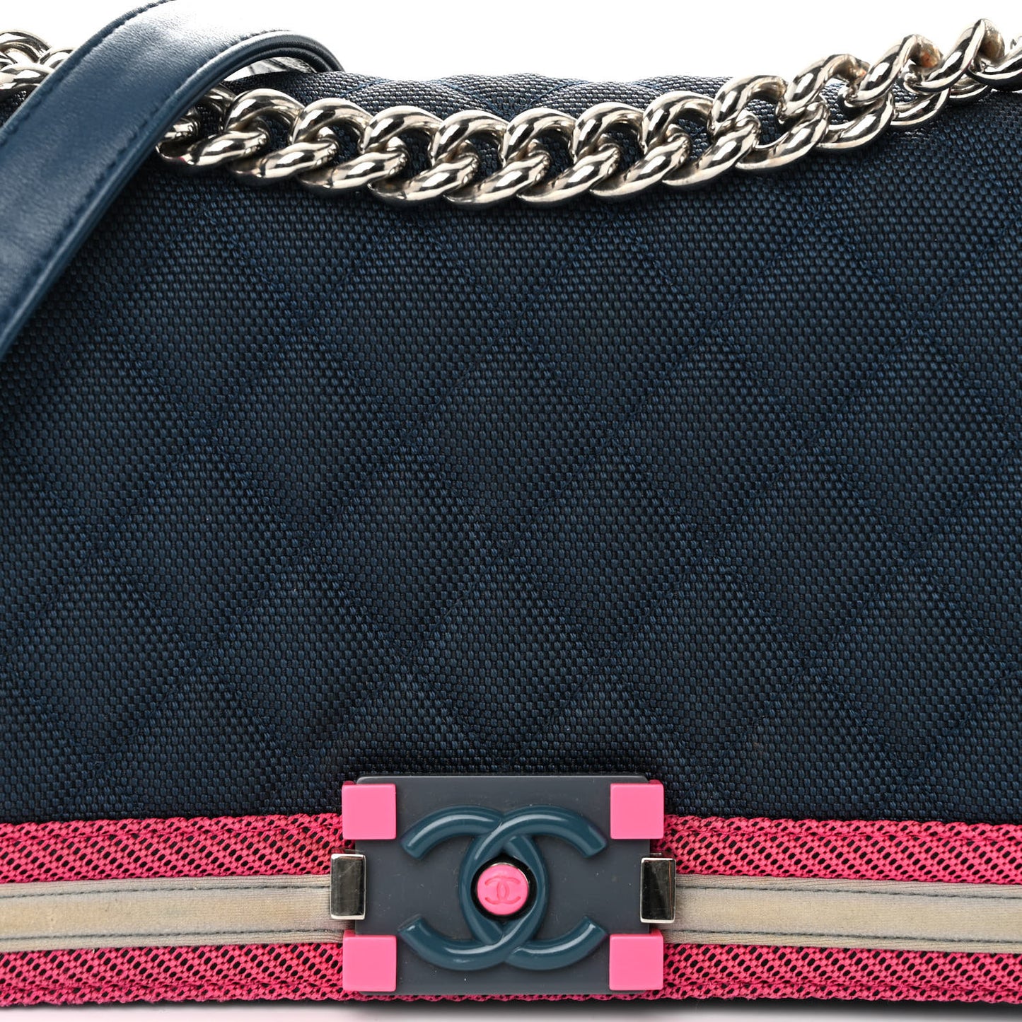 Canvas Quilted Medium Fluo Boy Flap Dark Navy Fuchsia Grey